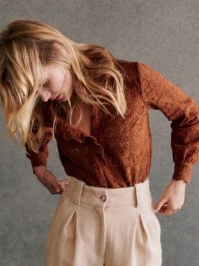 SEZANE Chlo Shirt in Rust Crochet